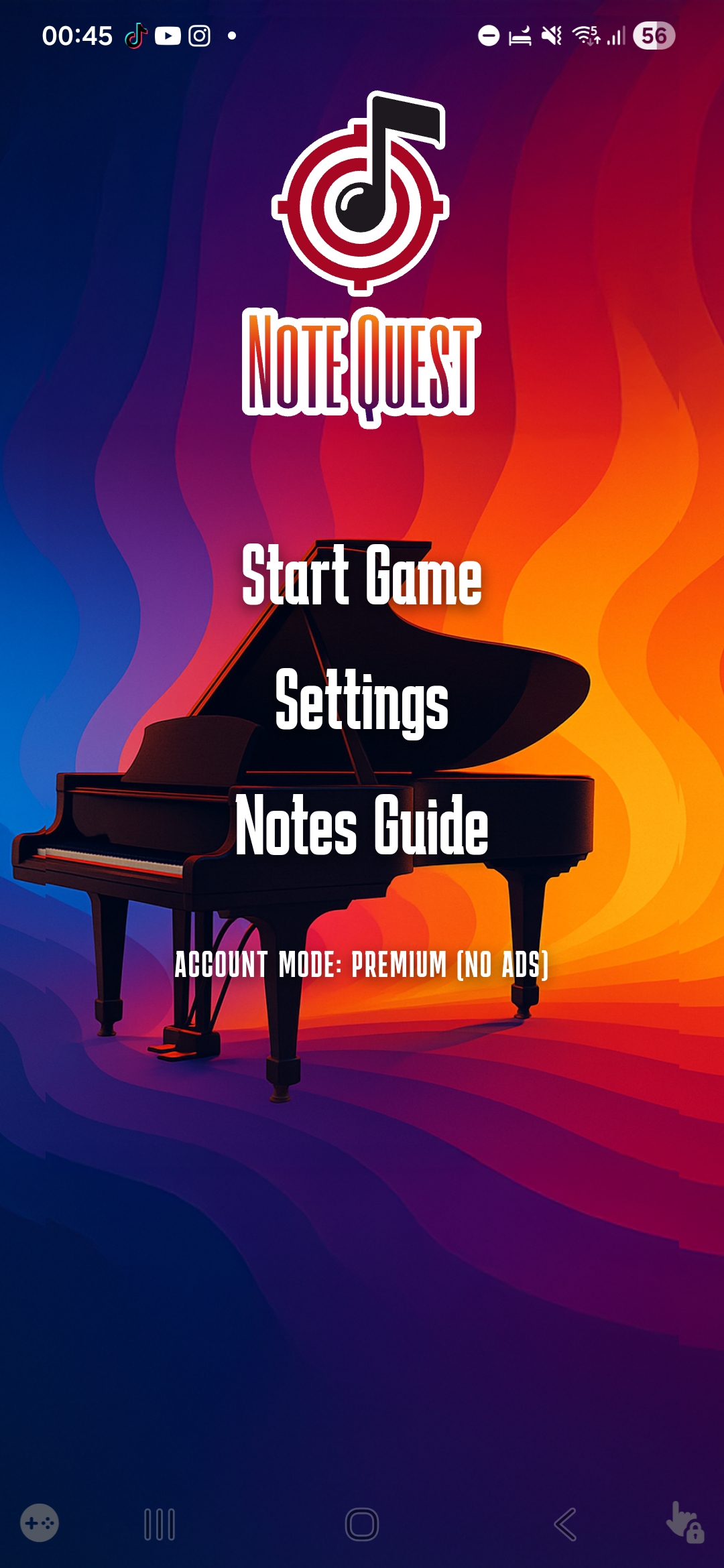Note Quest menu